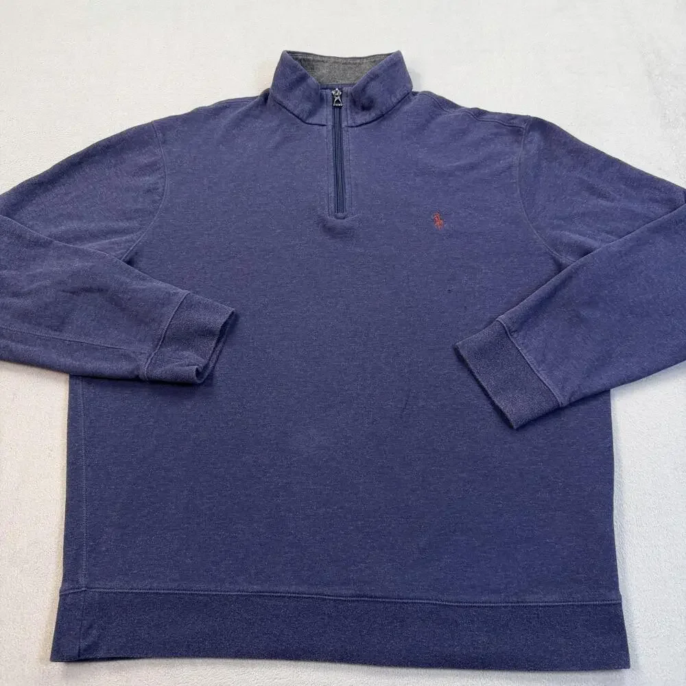 Polo Ralph Lauren Sweatshirt Mens XL Blue 1/4 Zip Mock Neck Pullover Pony Logo